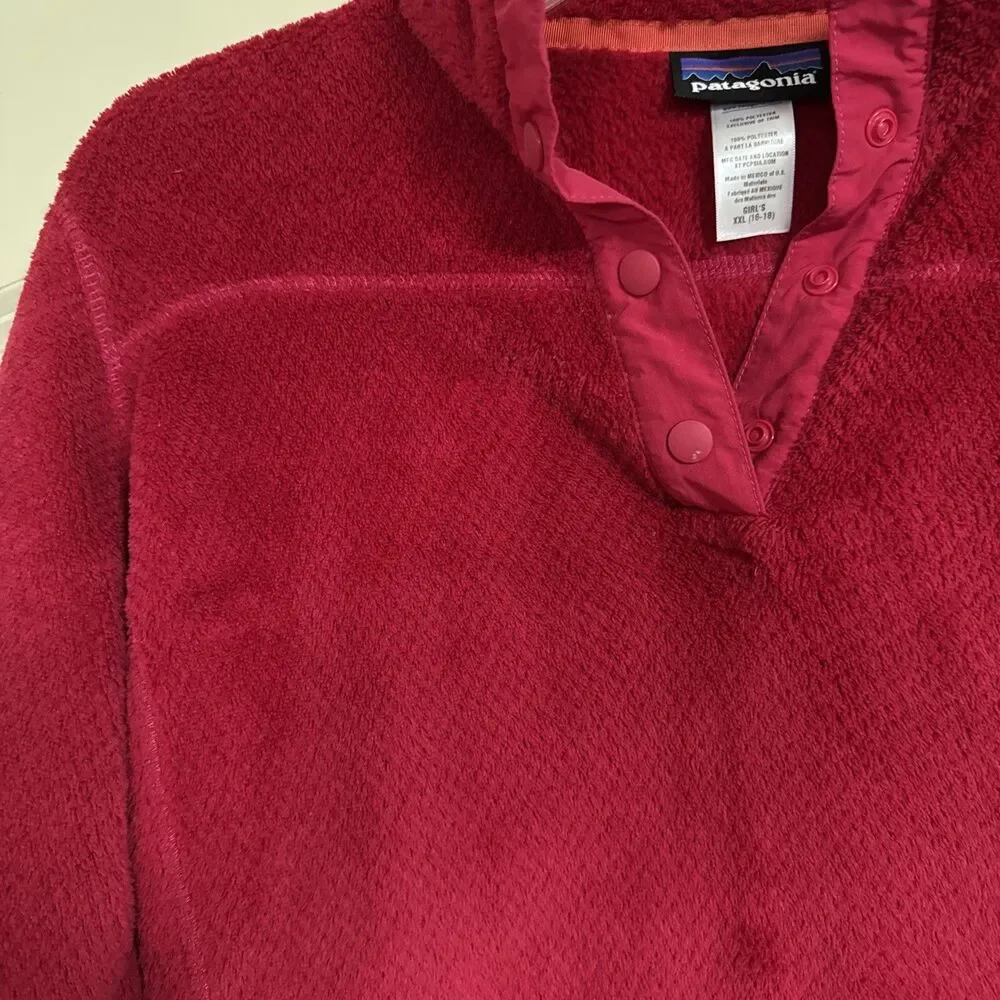 Patagonia Girls Red Long Sleeve Fleece Size XXL 16-18 Preppy Gorpcore